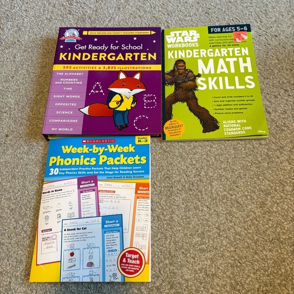 Kindergarten Workbook Set Bundle Lot Learning Star Wars Chewbaca Math Phonics - Picture 1 of 9
